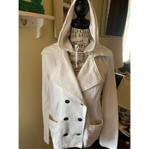 Guess Jacket Women's Winter White Double Breasted Hoodie Blazer